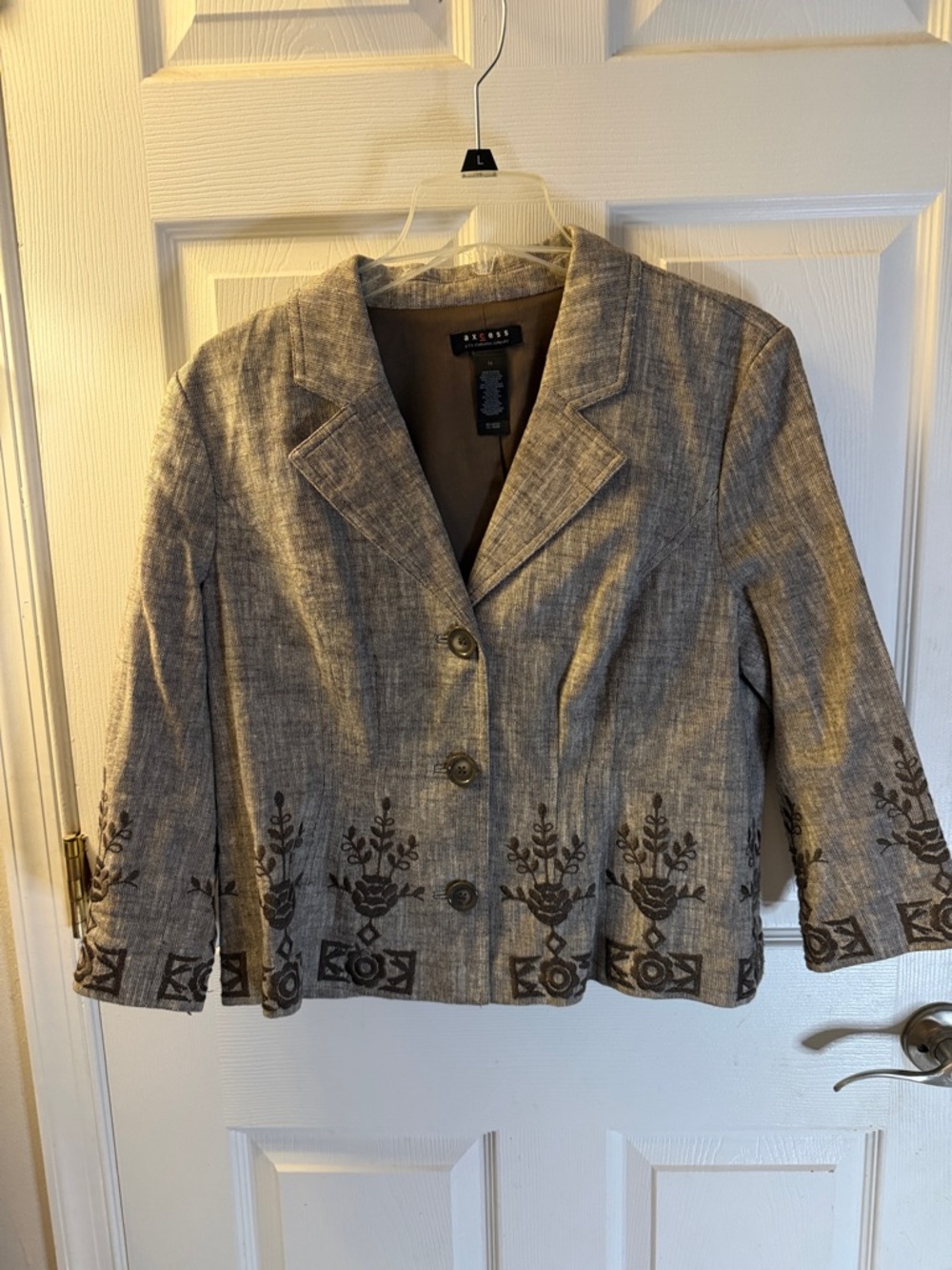 Axcess Gray Embroidered Cropped Blazer